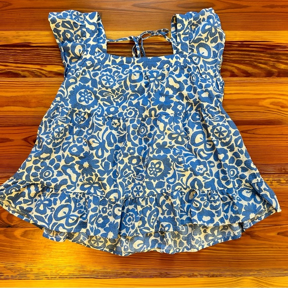 Blue and White Ruffle Hem Top Size Small - Picture 1 of 7